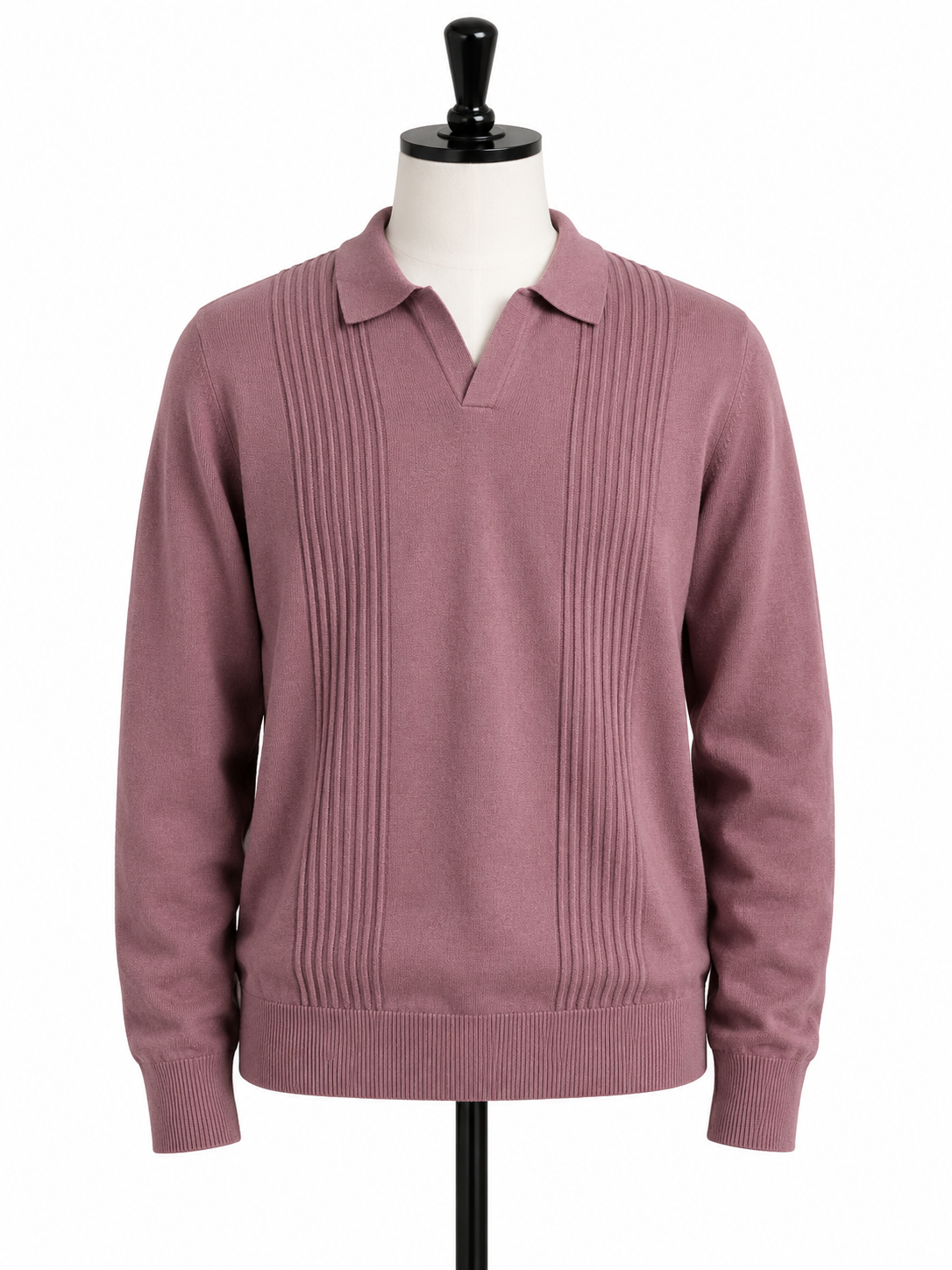 Goodfellow & Co. Men's Textured Knit Polo Sweater – Mauve Long Sleeve Pullover