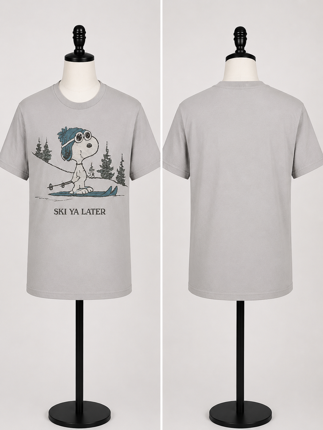 Peanuts Snoopy "Ski Ya Later" Graphic T-Shirt – Light Gray Unisex Winter Tee