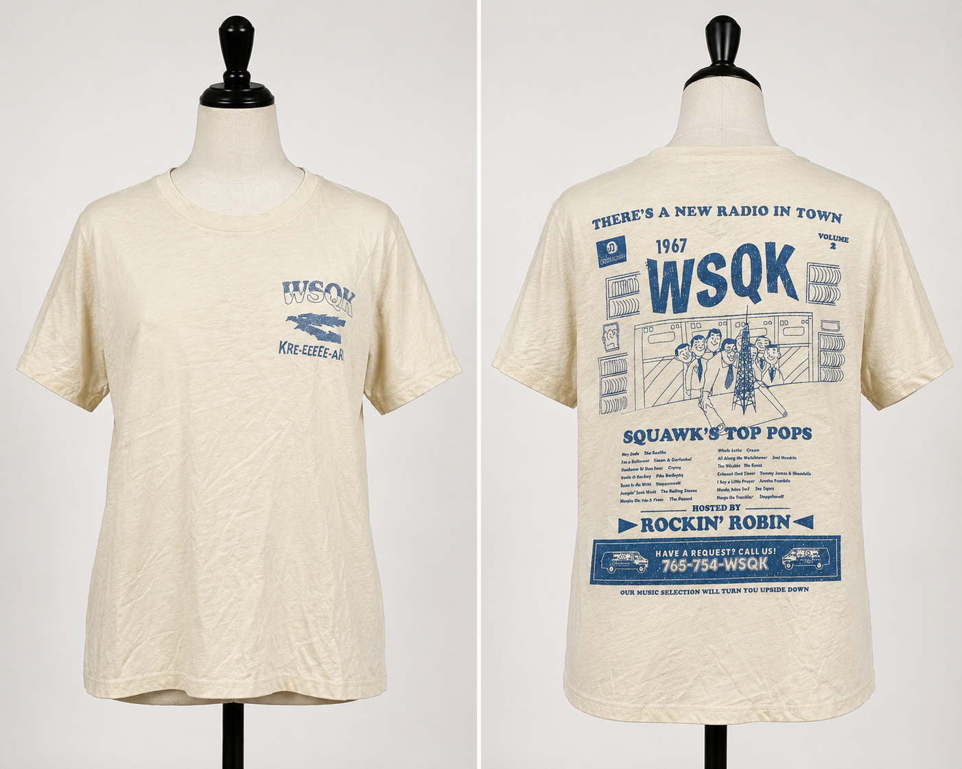 Netflix Stranger Things WSQK Radio Graphic Tee – Unisex Vintage Cream T-Shirt