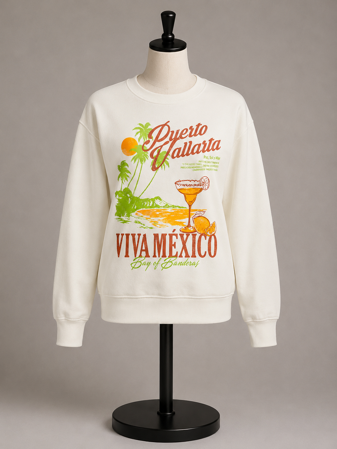 Puerto Vallarta Viva México Graphic Sweatshirt – Cream White