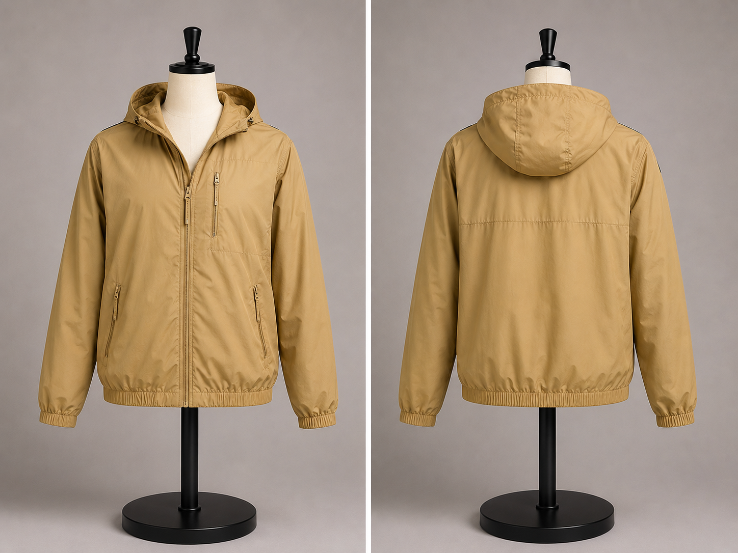 Men's Khaki Hooded Windbreaker Jacket