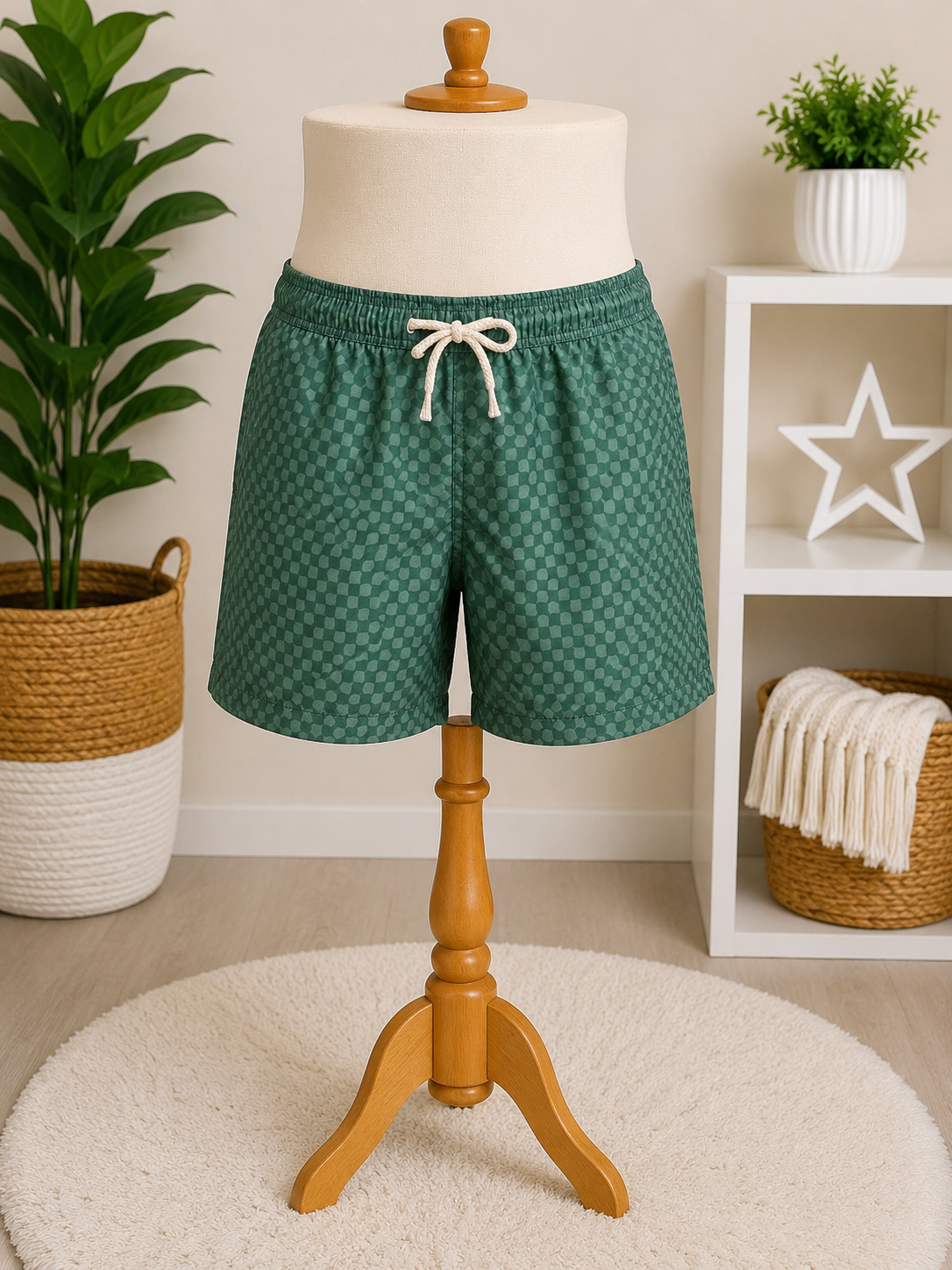Men's Green Checkerboard Swim Trunks