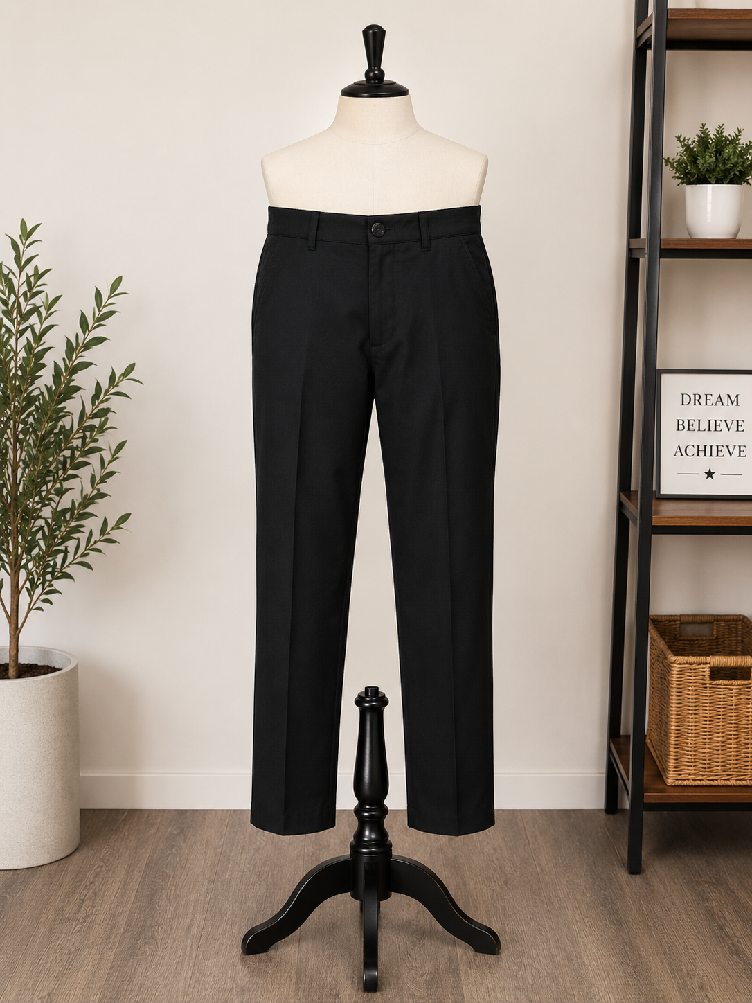 Classic Black Tailored Straight-Leg Pants