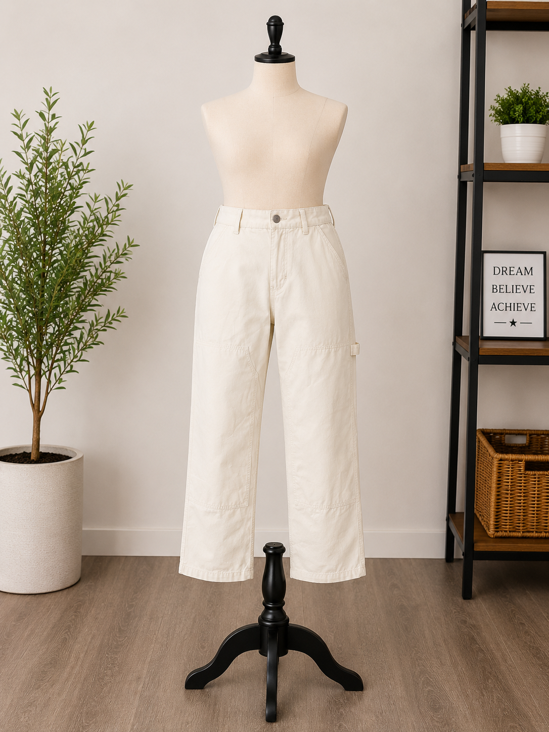 Cream Utility Crop Pants