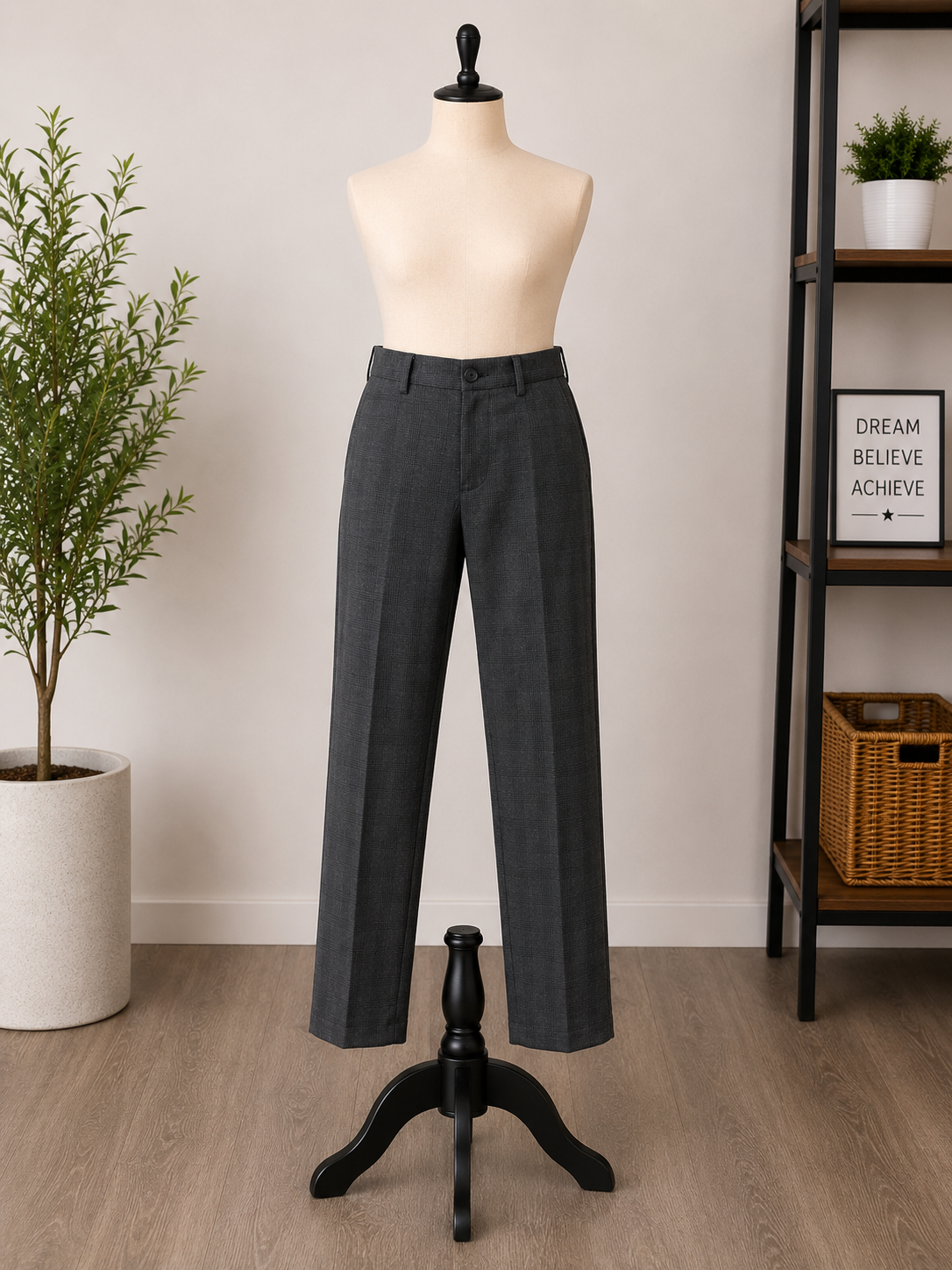 Executive Charcoal Plaid Dress Pants