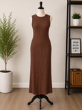 Mocha Elegance Ribbed Maxi Dress