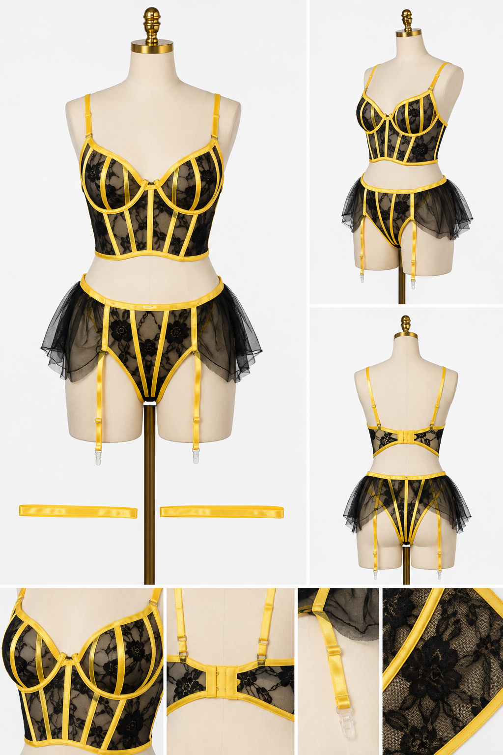 Golden Midnight 4-Piece Lace Lingerie Set