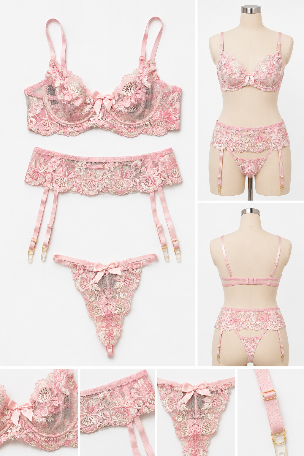 Blush Bloom Lace 3-Piece Lingerie Set