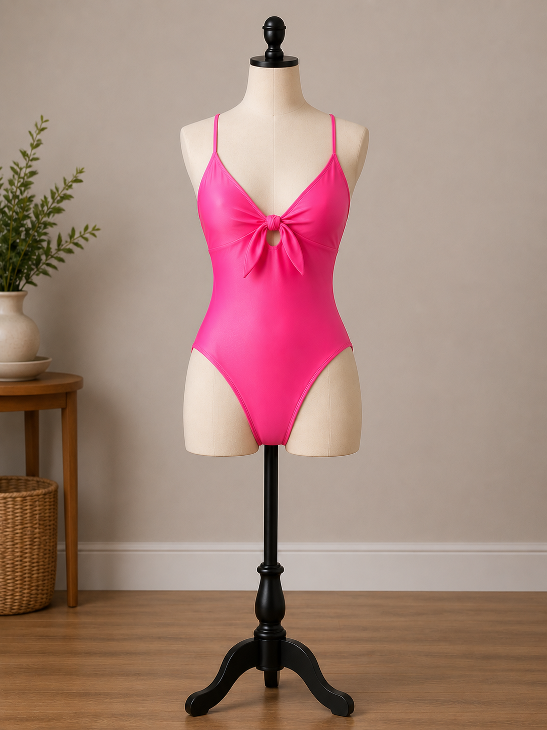 Hot Pink Tie-Front One-Piece Swimsuit