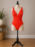 Sunset Glow Textured One-Piece Swimsuit – Vibrant Coral Orange