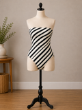 Coastal Chic Strapless One-Piece Swimsuit – Black & Ivory Zebra Stripe