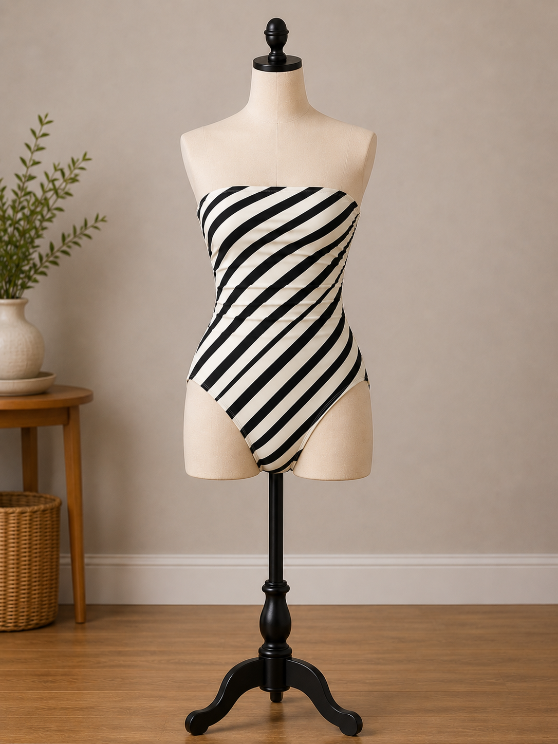 Coastal Chic Strapless One-Piece Swimsuit – Black & Ivory Zebra Stripe