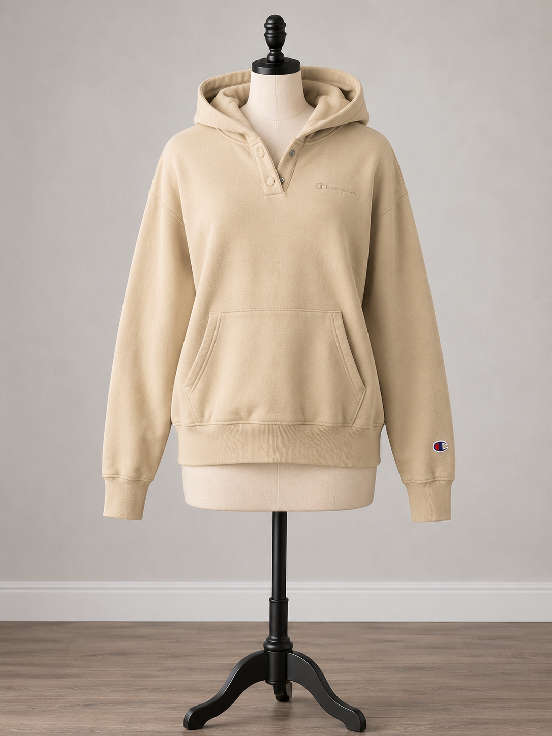 Champion Heritage Snap-Neck Hoodie – Sand Beige