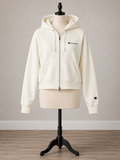 Champion Cropped Full-Zip Hoodie – Cream White
