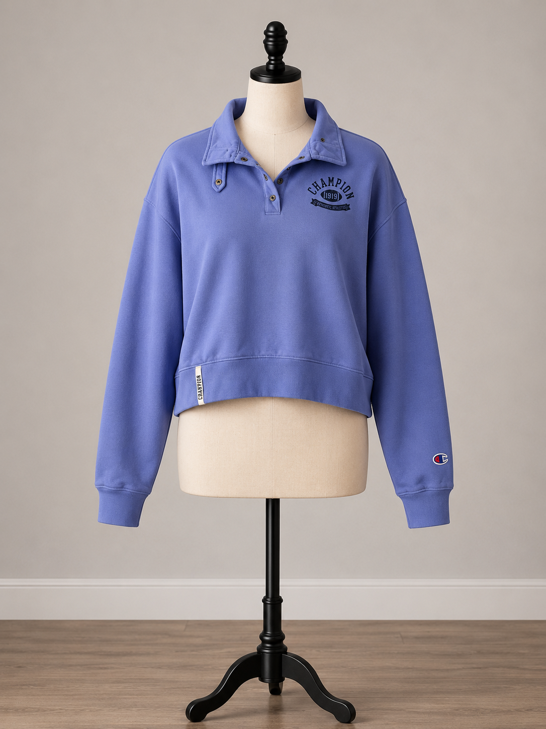 Champion Heritage Snap-Collar Cropped Sweatshirt – Periwinkle Blue