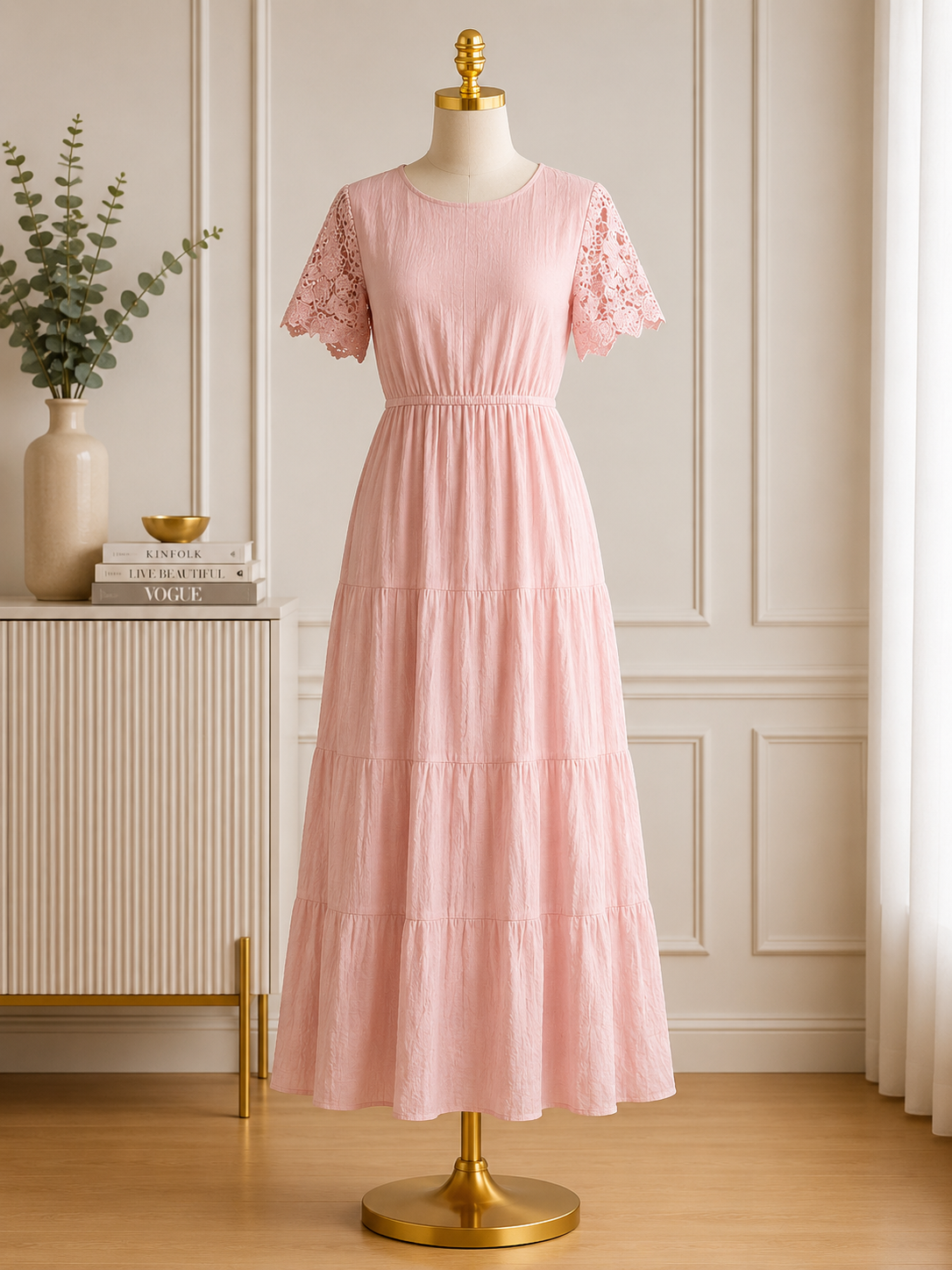 Blush Serenity Lace Sleeve Maxi Dress