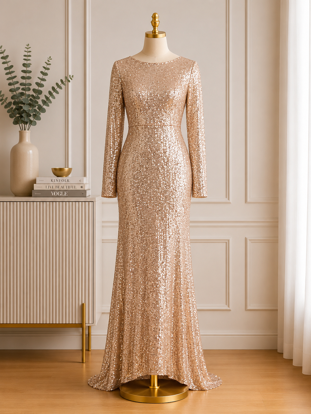 Champagne Glamour Sequin Evening Gown