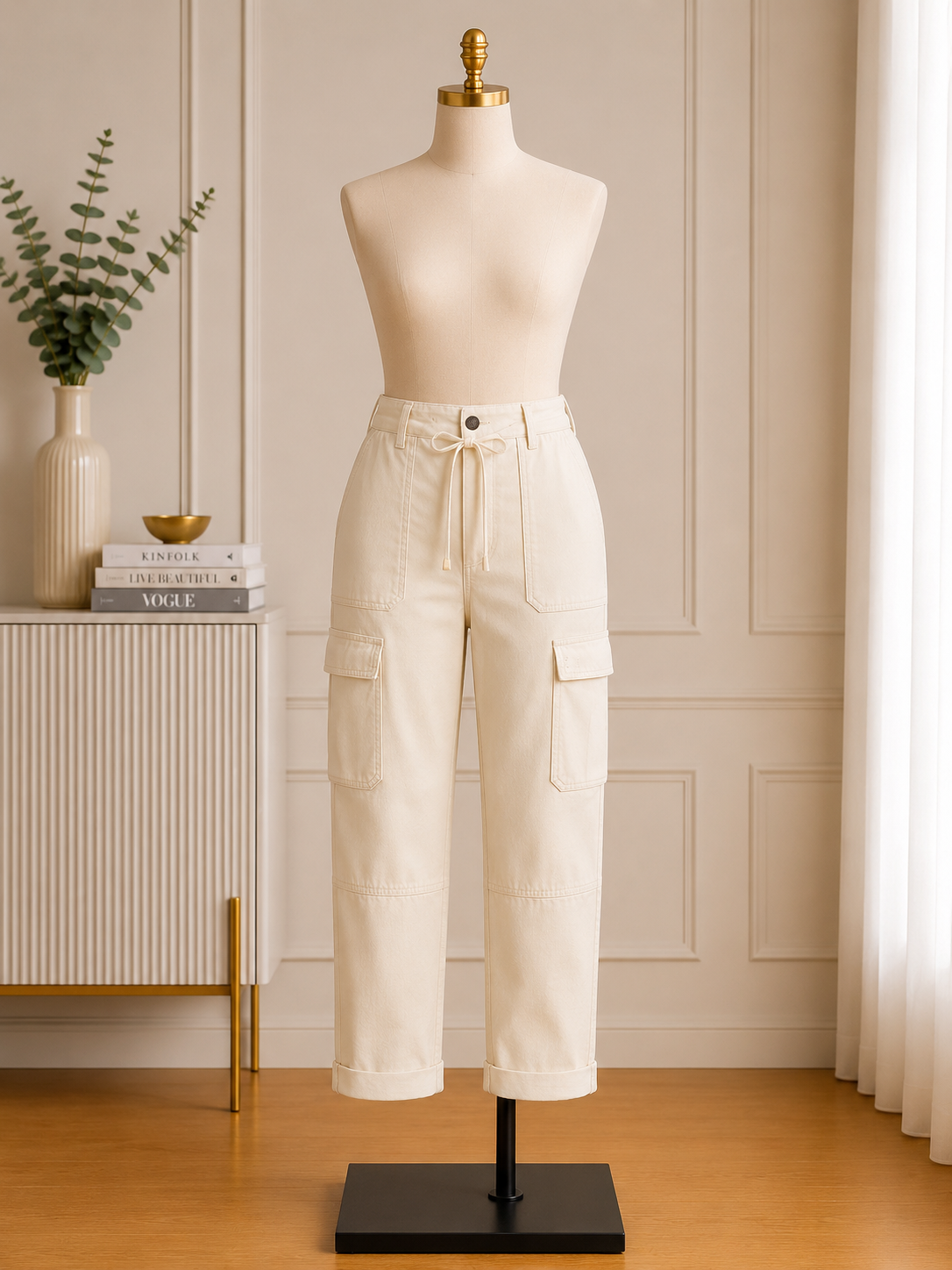 Women's Cream Utility Cargo Pants
