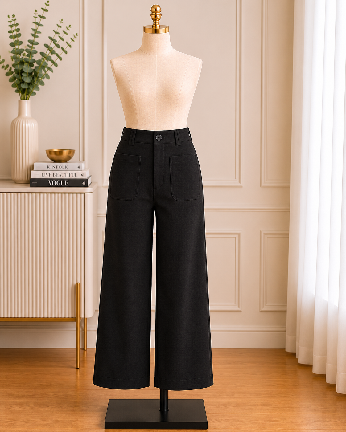 Women's Black Wide-Leg Utility Trousers
