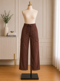 Chocolate Brown Utility Cargo Pants – Women's High-Waist Relaxed Fit