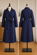 Elegant Navy Double-Breasted Belted Trench Coat