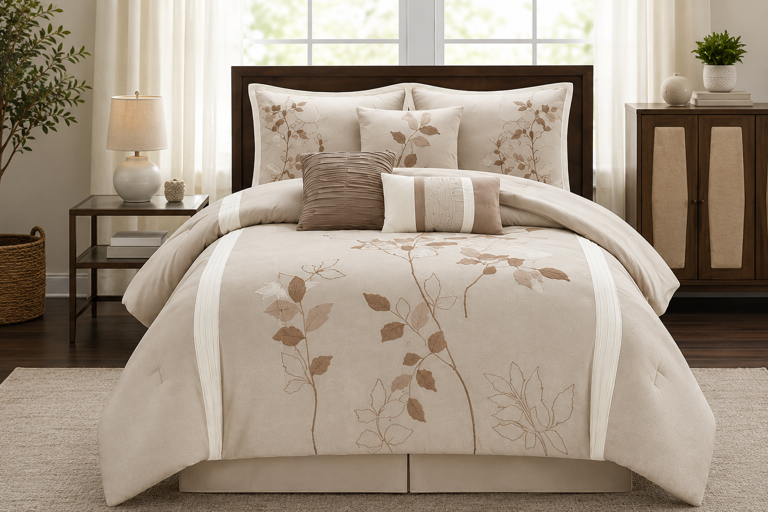 Anissa Beige 7-Piece Comforter Set – Elegant Floral Bedding Collection