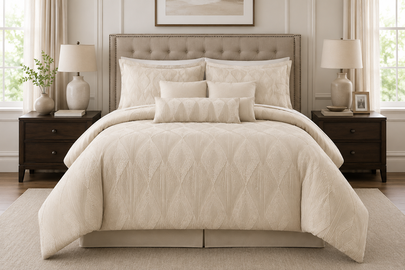 Superior Manali Collection 3-Piece Cotton Comforter Set – Elegant Ivory Geometric Bedding