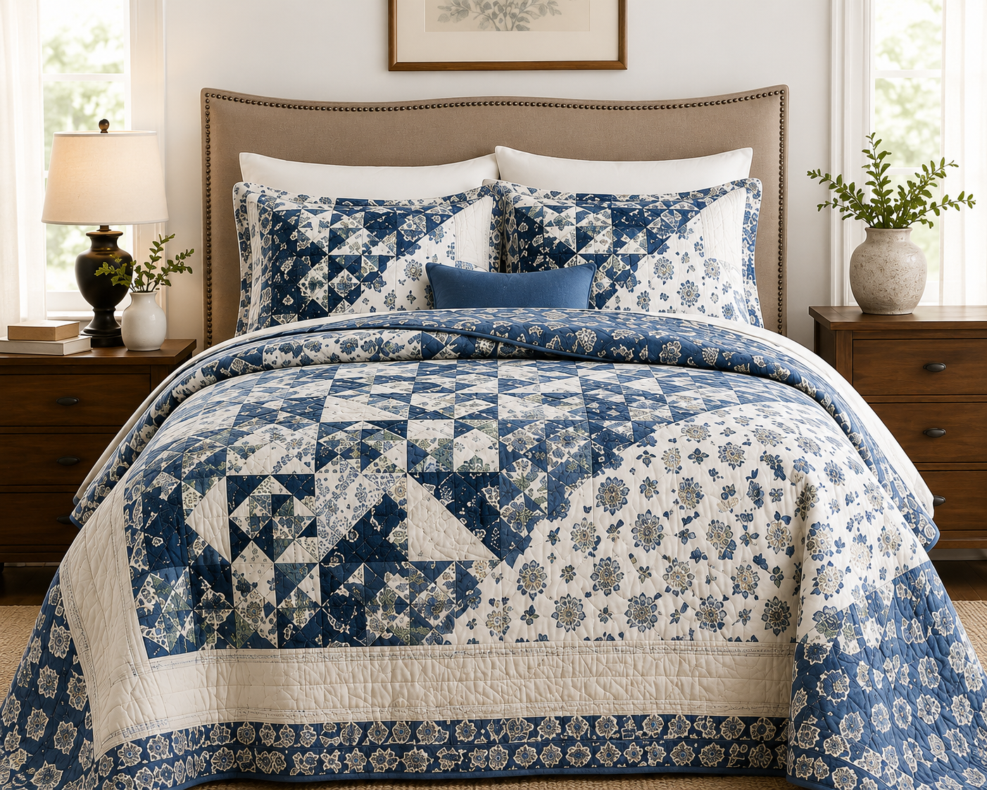 Linden Street Dayton Quilt – Blue Floral Patchwork Cotton Bedding