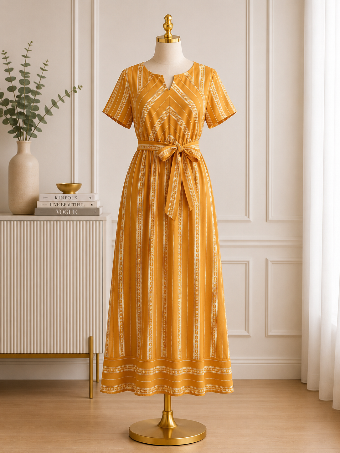 Golden Harvest Tie-Waist Maxi Dress