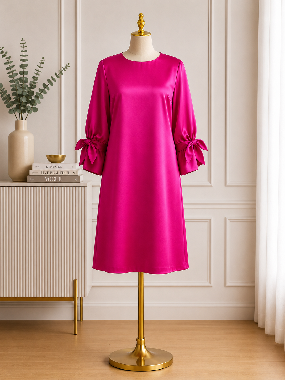 Fuchsia Elegance Satin Shift Dress