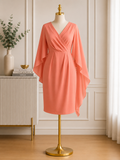 Coral Sunset Cape Sleeve Cocktail Dress