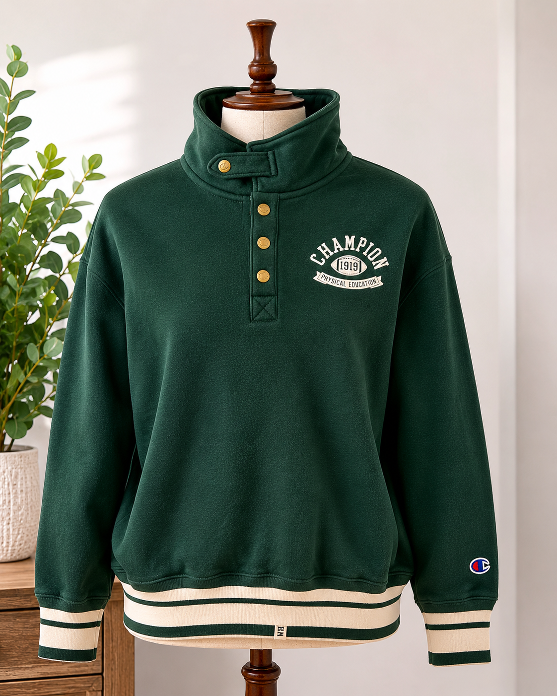 Champion Heritage Quarter-Button Mock Neck Sweatshirt – Forest Green | Unisex Pullover