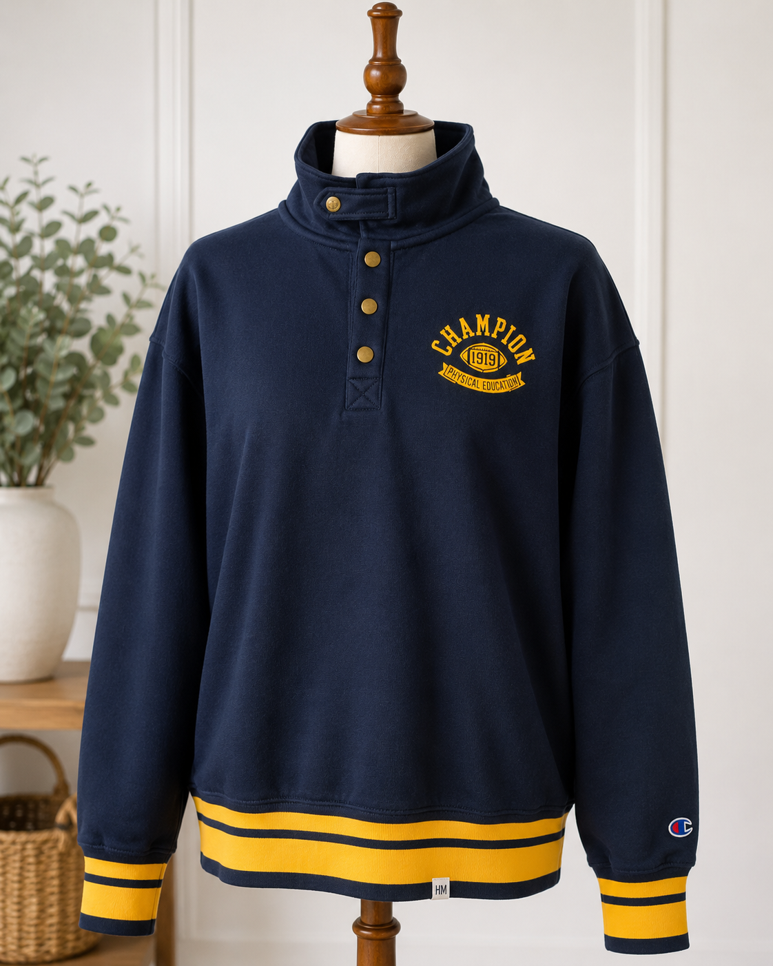 Champion Heritage Mock Neck Quarter-Button Sweatshirt – Navy & Gold | Unisex Pullover