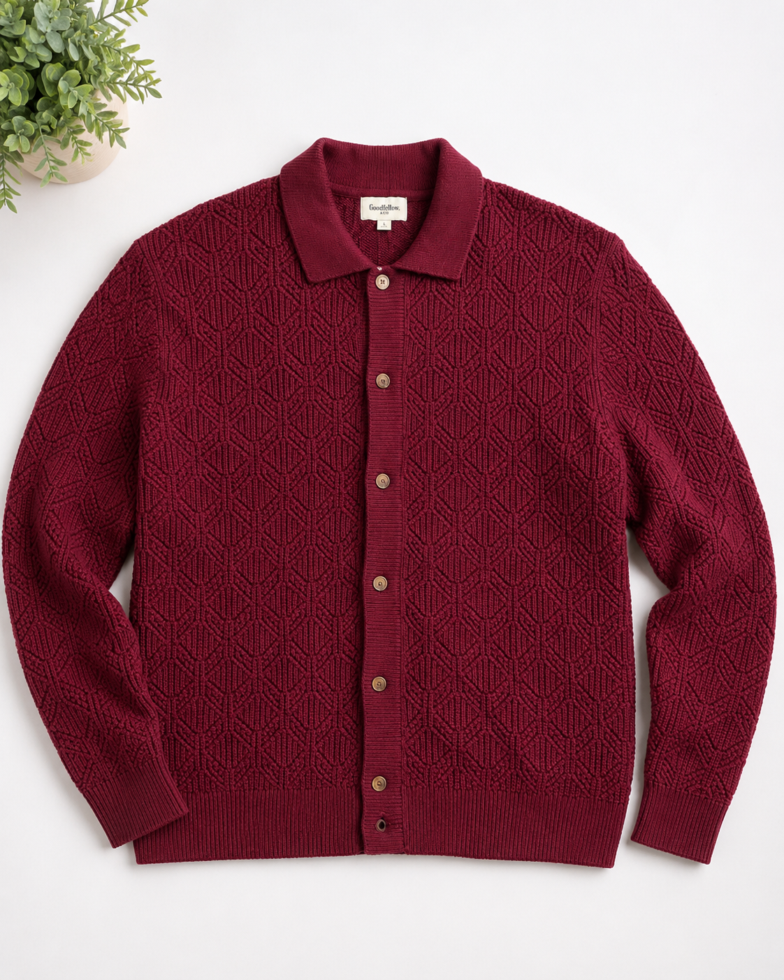 Goodfellow & Co. Textured Knit Button Front Cardigan – Burgundy | Men's Sweater