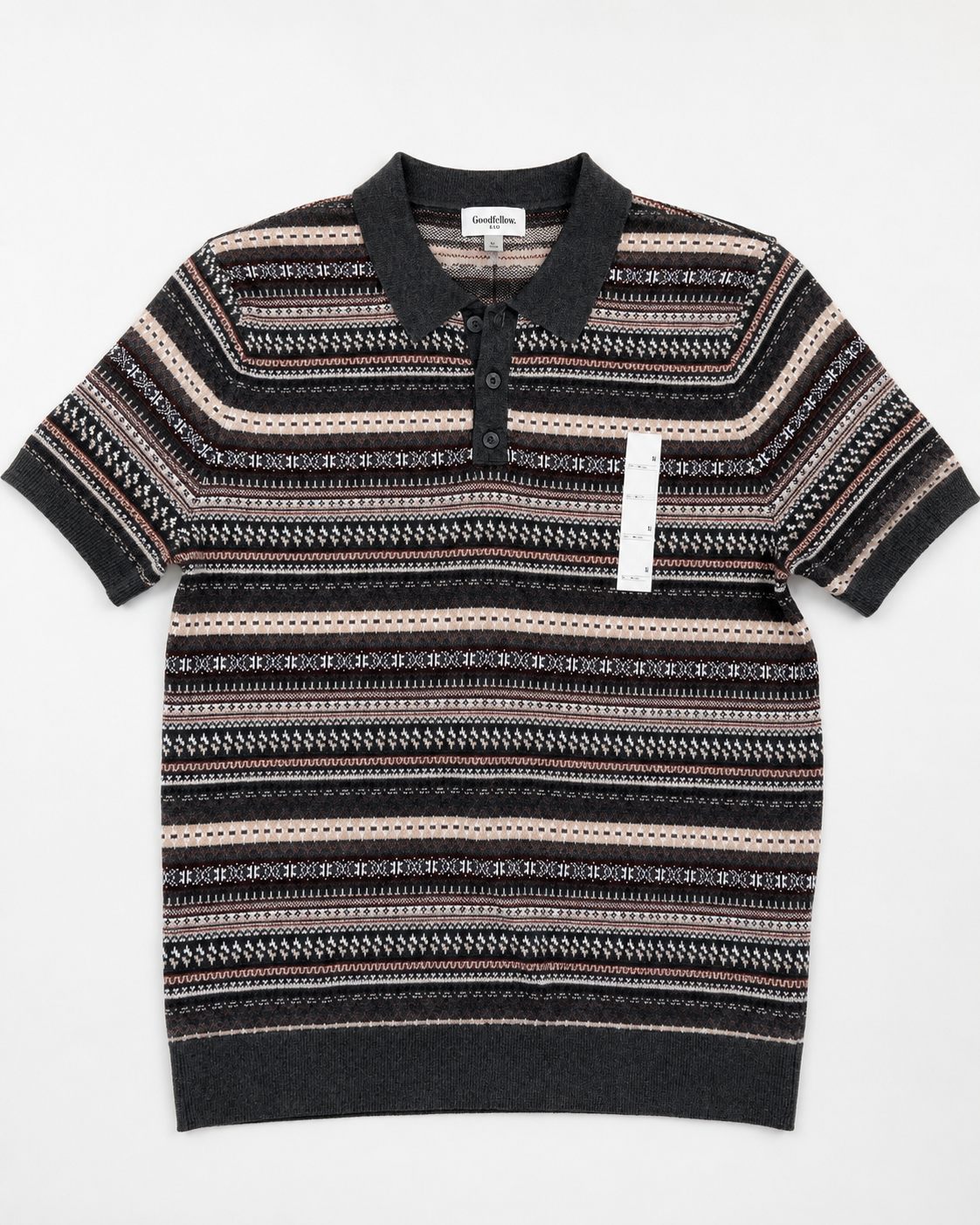 Goodfellow & Co. Fair Isle Knit Polo Sweater – Charcoal Multi | Short Sleeve Sweater Polo