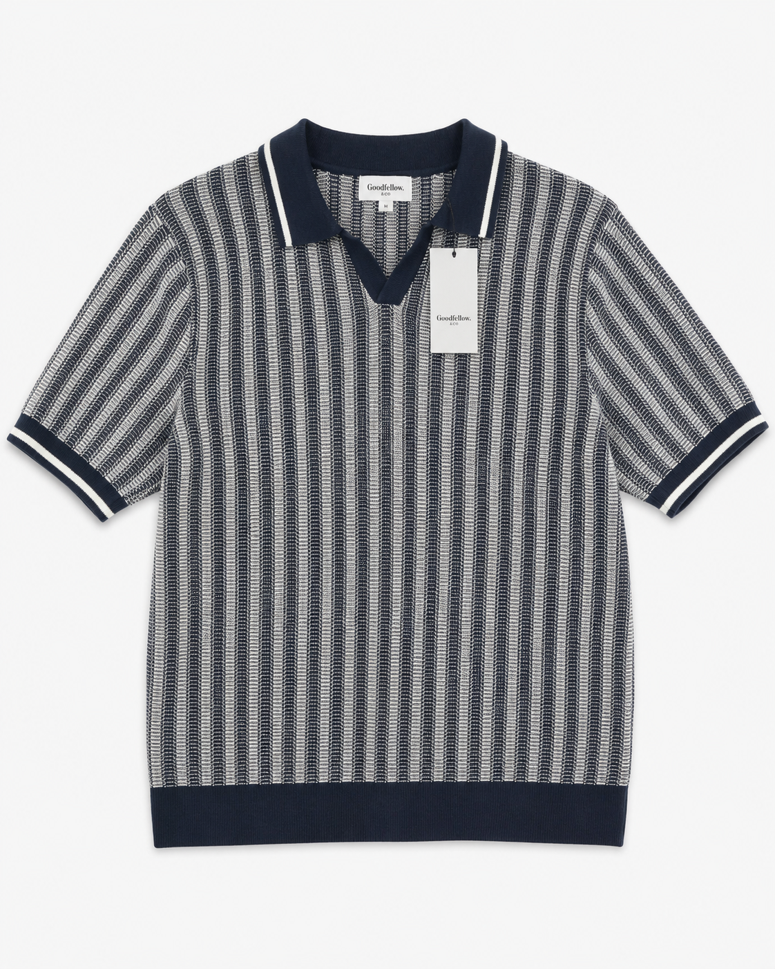 Goodfellow & Co. Textured Knit Polo Sweater – Navy & Cream | Short Sleeve Sweater Polo