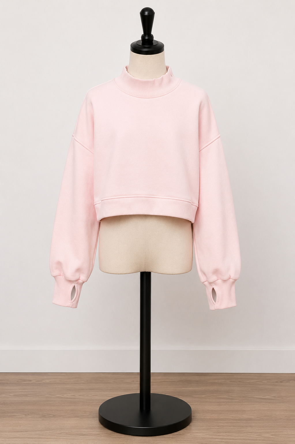 Blush Pink Cropped Mock Neck Sweatshirt