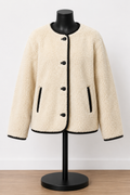 Women's Cream Sherpa Fleece Jacket with Black Trim