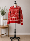 Holiday Snowflake Knit Sweater – Red & Ivory