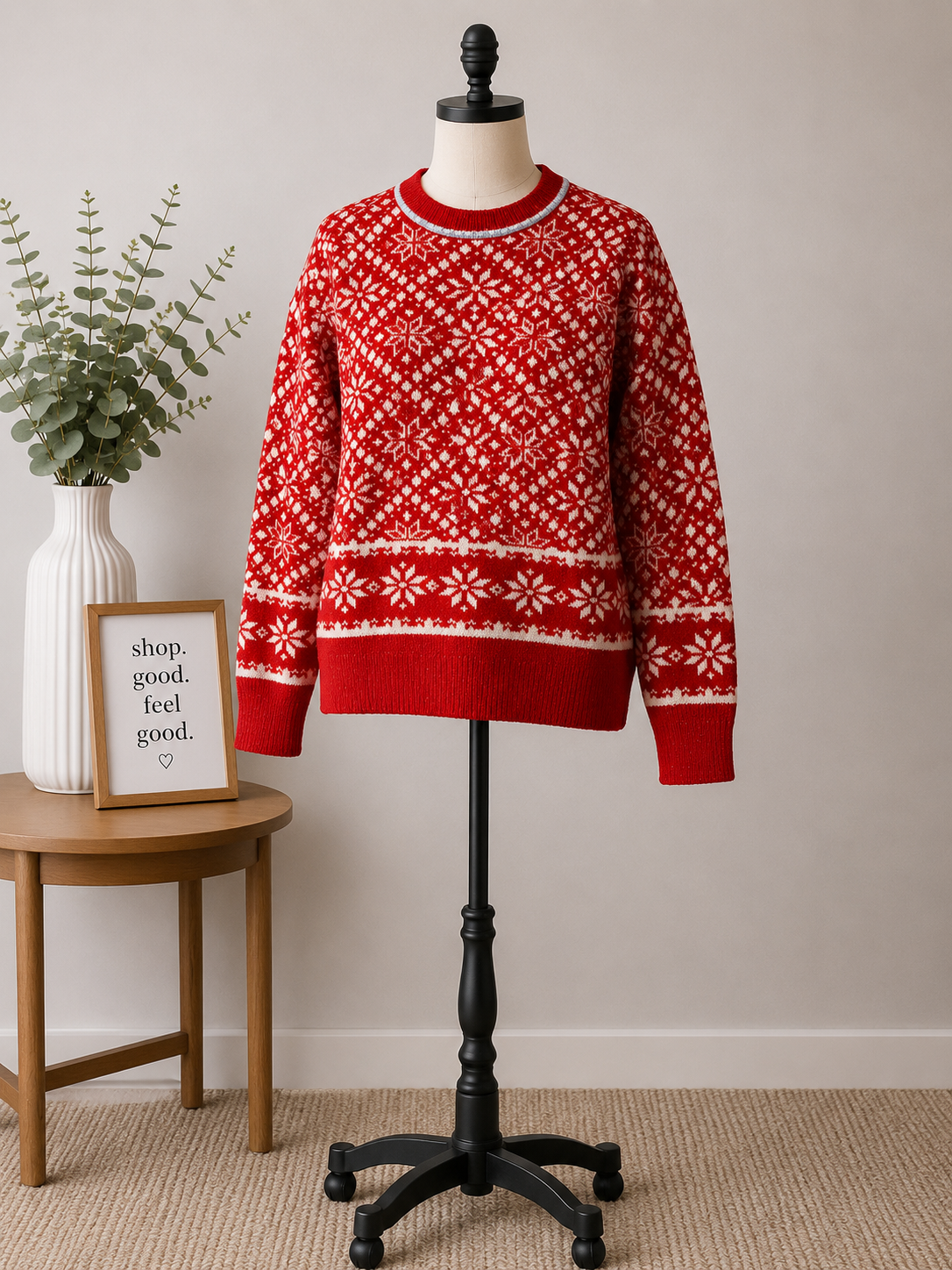 Holiday Snowflake Knit Sweater – Red & Ivory