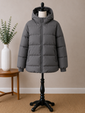 Women's Charcoal Gray Hooded Puffer Jacket – Insulated Winter Coat