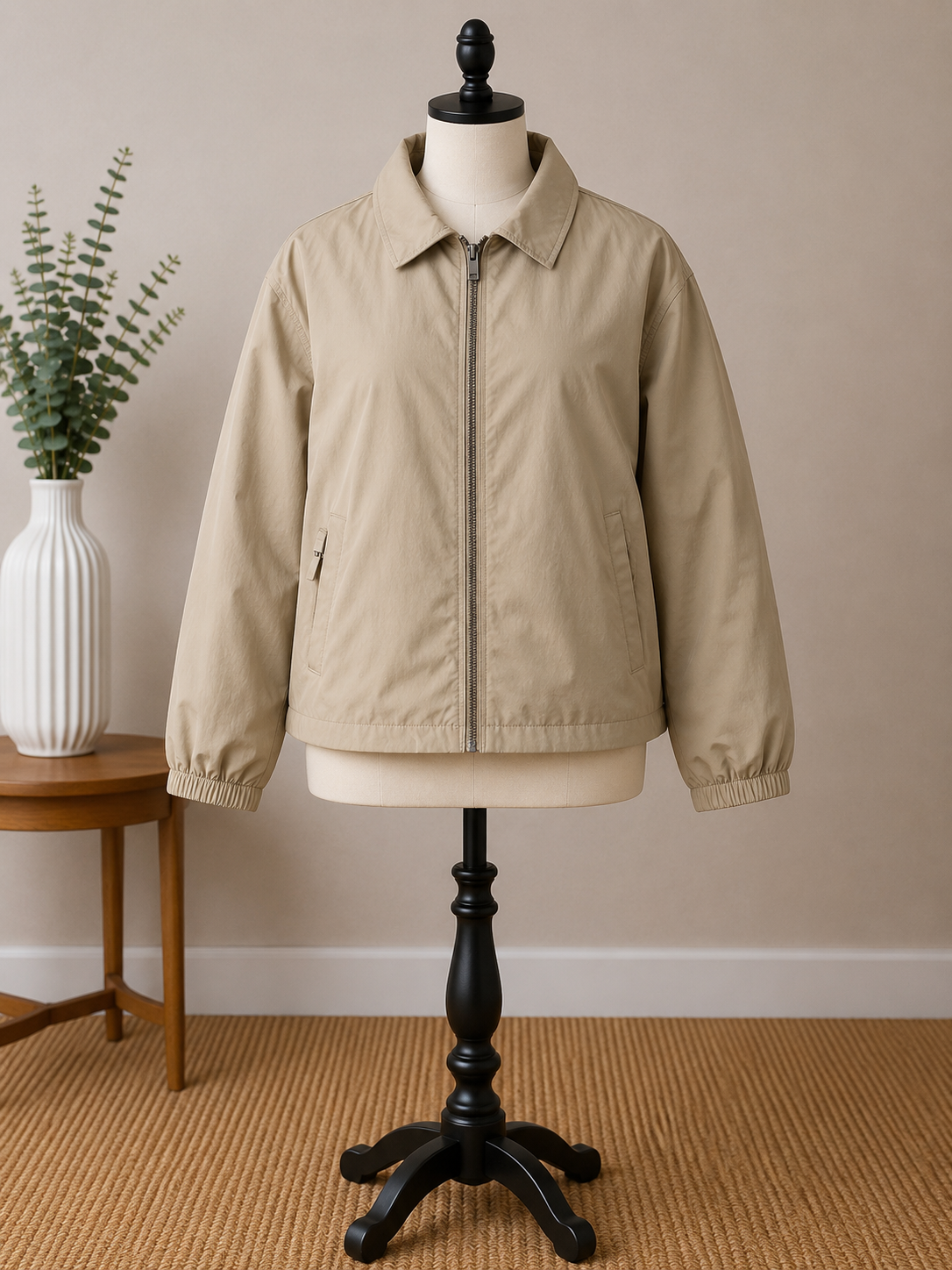 Women's Lightweight Khaki Zip Front Utility Jacket