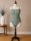 Women's Sage Green Paisley Print One-Piece Swimsuit