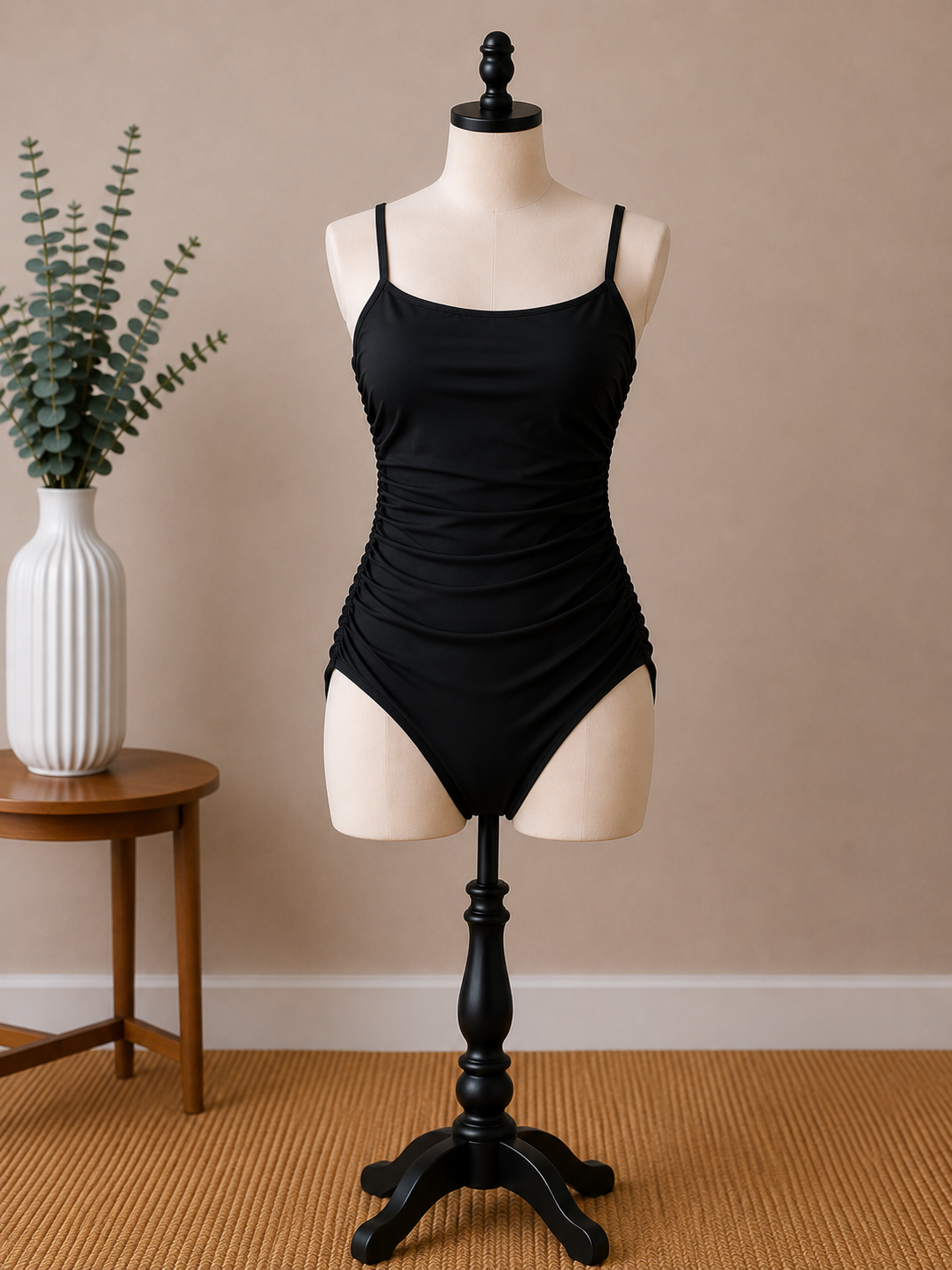 Women's Black Ruched One-Piece Swimsuit