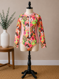 Girls' Tropical Floral Long Sleeve One-Piece Rash Guard Swimsuit