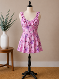 Women's Pink Floral Swim Dress One-Piece Swimsuit