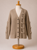 Women's Beige Chunky Cable Knit Button Cardigan Sweater