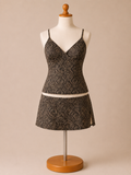 Women's Geometric Print 2-Piece Tankini Swimsuit with Swim Skirt | Brown & Black