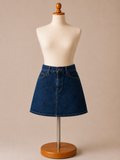 Women's Dark Wash Denim Mini Skirt – Classic A-Line Casual Jean Skirt