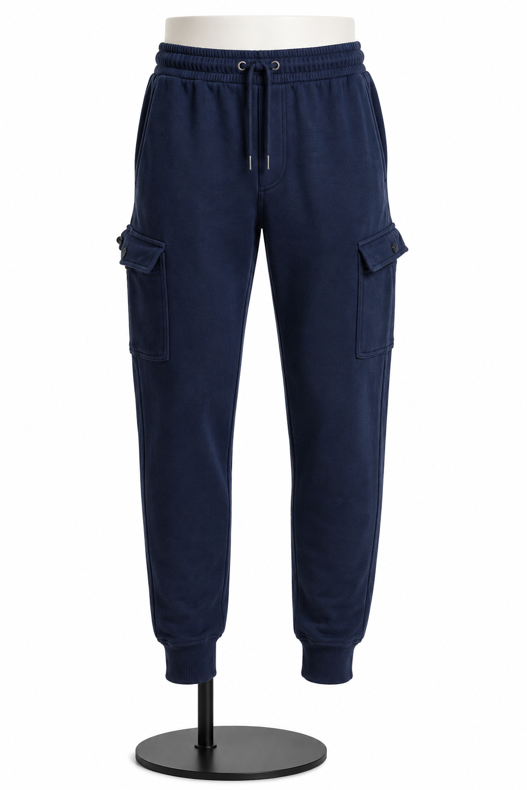 Men's Black Fleece Cargo Jogger Sweatpants with Utility Pockets
